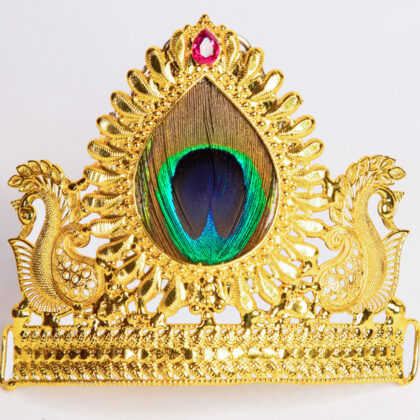 Gold Plated Premium Ganesh Mukut with Morpis