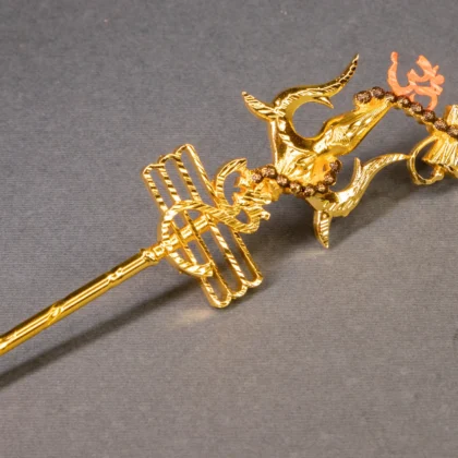 Gold Plated Ganesh Trishul - Om Damru