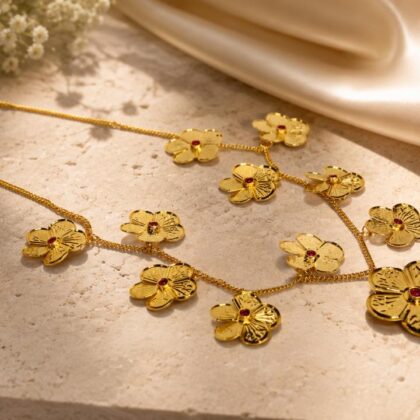 Gold Plated Jaswand Gold & Pink Kanti 10 Inch