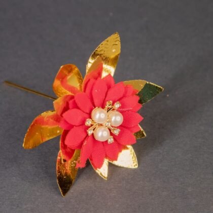 Gold Plated Red Flower with moti