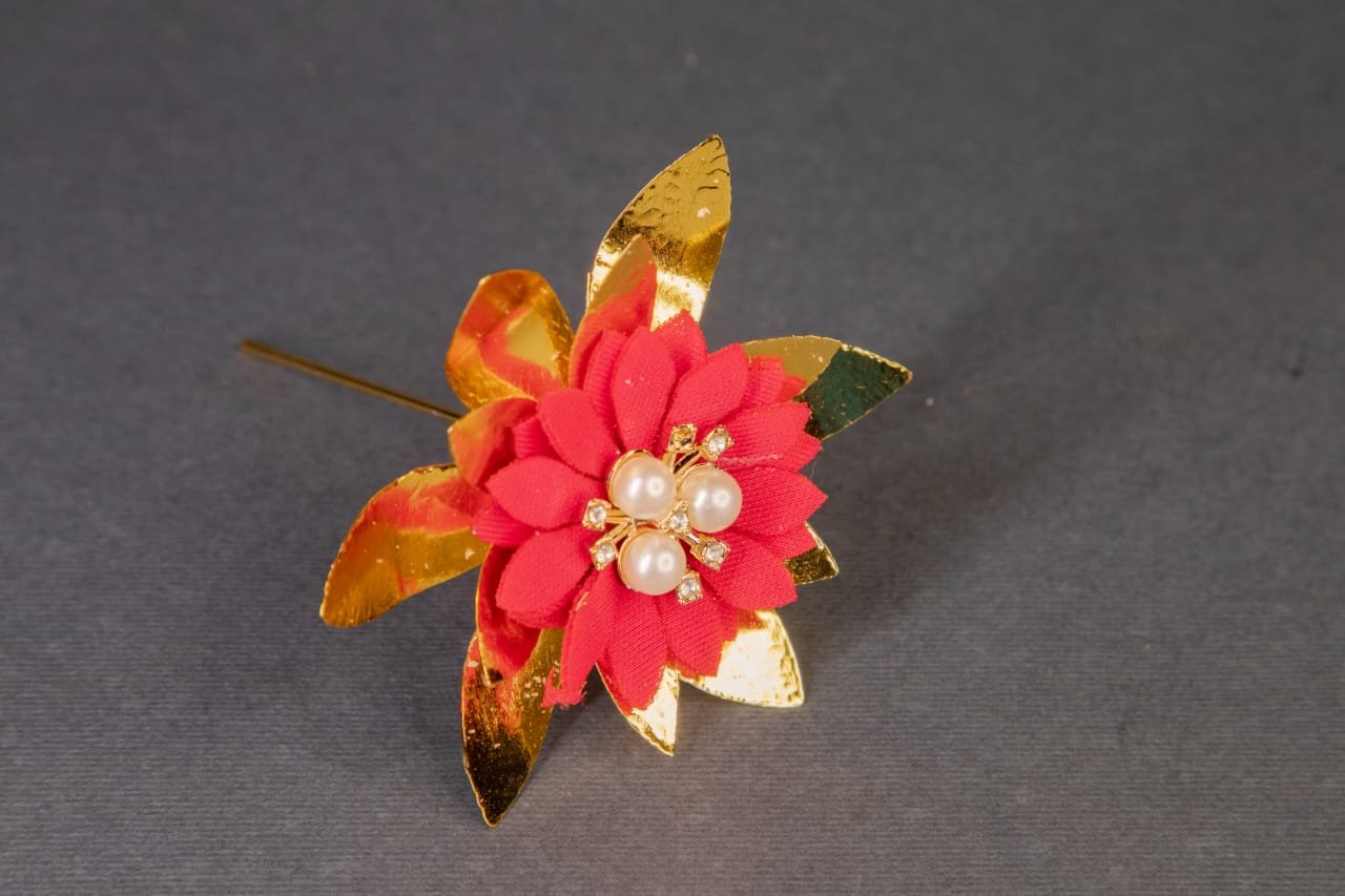 Gold Plated Red Flower with moti