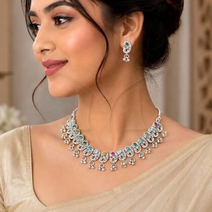 Oxidized Silver Multicolor Necklace Set