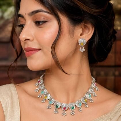 Oxidized Silver Multicolor Necklace Set
