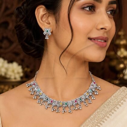 Oxidized Silver Multicolor Necklace Set