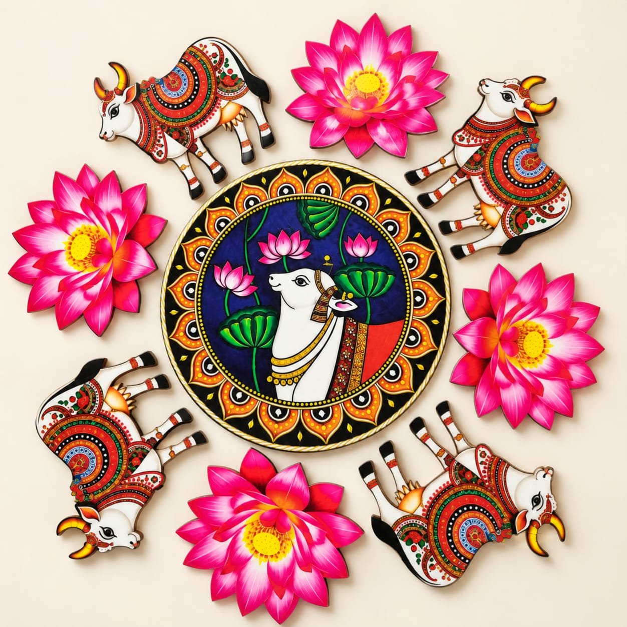 MDF Rangoli vasu baras 9pcs set