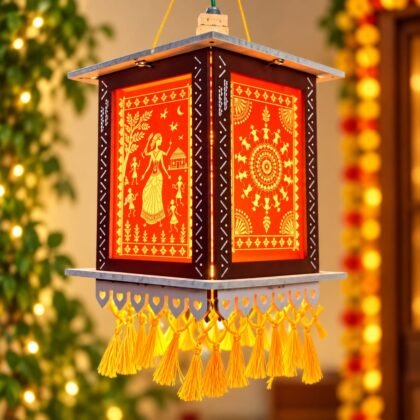 Eco Friendly Warli Kandil Hexagone 9Inch