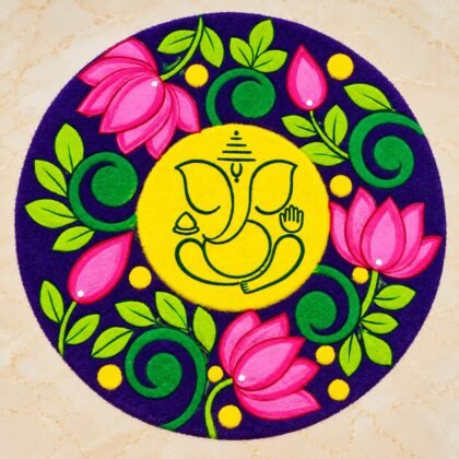 Readymade Rangoli Of Ganesh Mandala (17*17Inches)