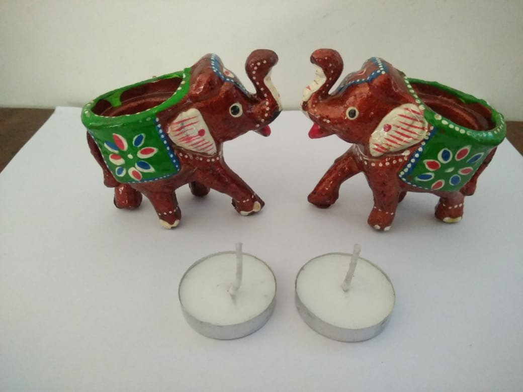 Handcrafted Elephant Tea Holder Pair